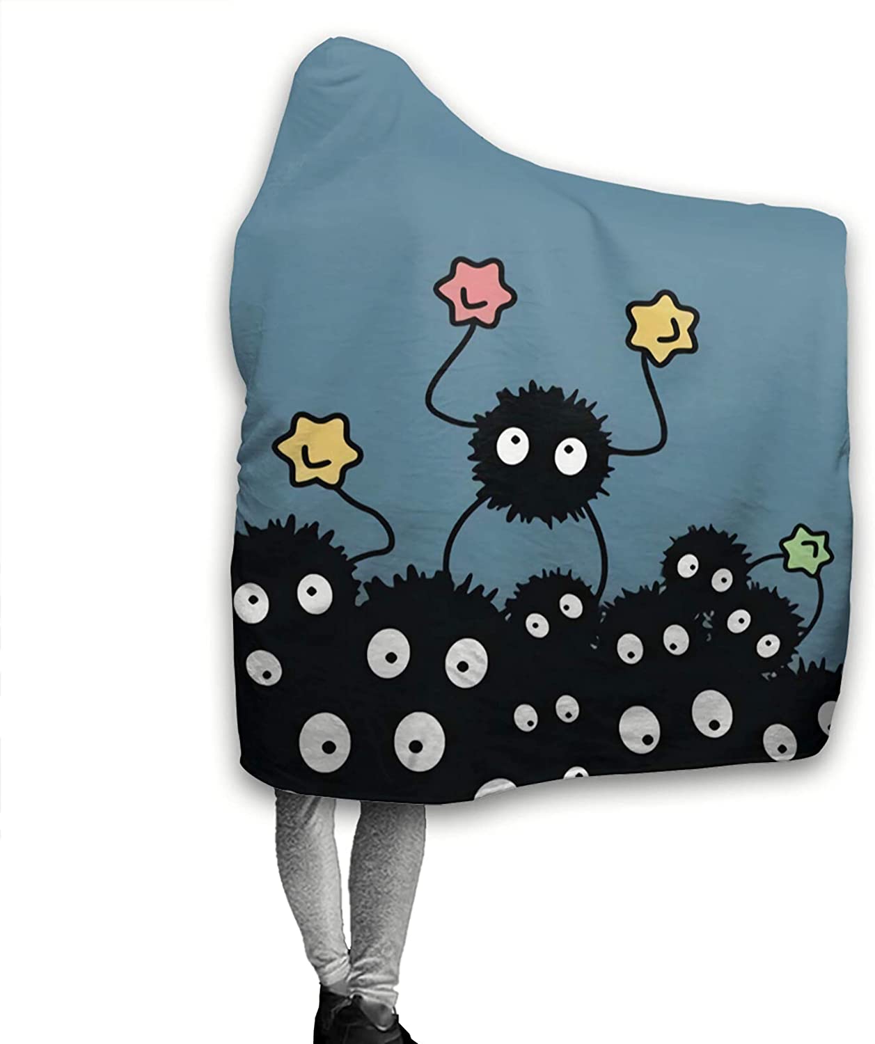 Soot Sprites Hooded Wearable Blanket for Adults Teens Kids Super Soft Comfy Warm Plush Throw Tv Blanket Wrap Robe Hoodie Cover