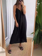 Summer Loose Spaghetti Strap Dresses Women Solid Color V-neck Casual Commuting Sleeveless Long Dress Female Fashion New Vestidos