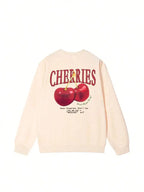 Casual Women's Sweatshirts Cherries Graphic Printing Hoodies Crewneck Fleece Warm Comfortable Pullovers Autumn Winter Streetwear