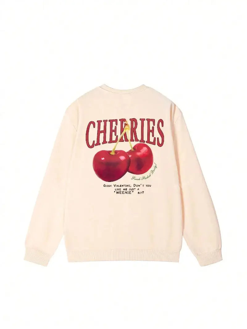 Casual Women's Sweatshirts Cherries Graphic Printing Hoodies Crewneck Fleece Warm Comfortable Pullovers Autumn Winter Streetwear
