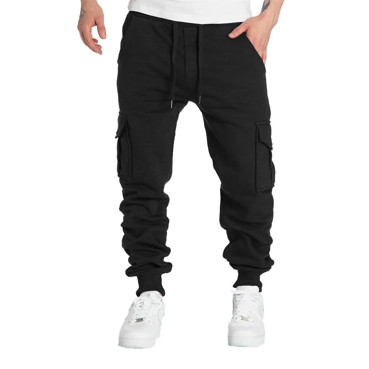 Mens Sweatpants Straight Fit Drawstring Multi-pocket Pants THRIXINE
