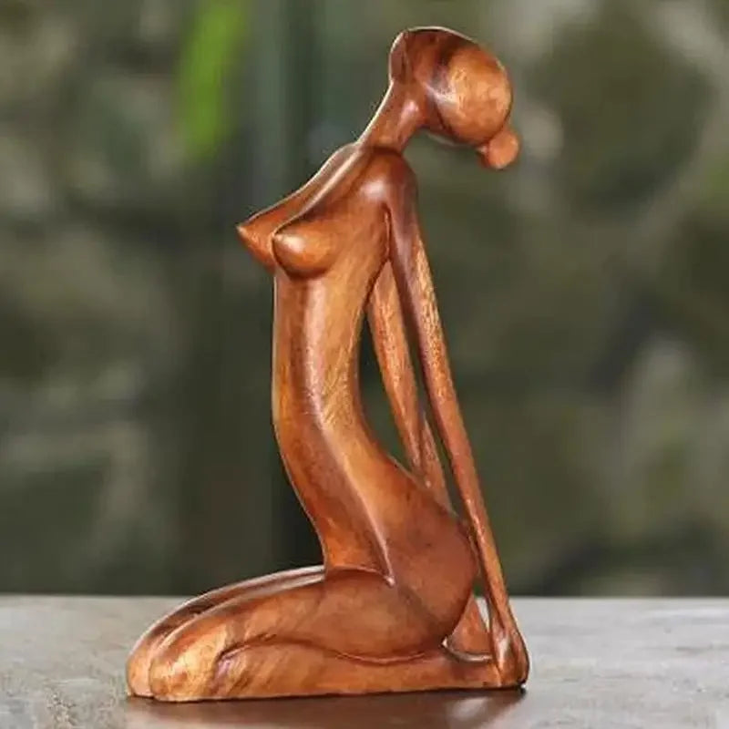 Wooden Yoga Meditation Statue Handmade Abstract Pose Sculpture Wood Carving Creative Tabletop Ornaments Living Room Galleries Lootquake LLC
