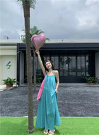 Summer Vacation Dress Thailand Style Open-back Halter Neck Age-reducing Photography Beach Long Dress Belted