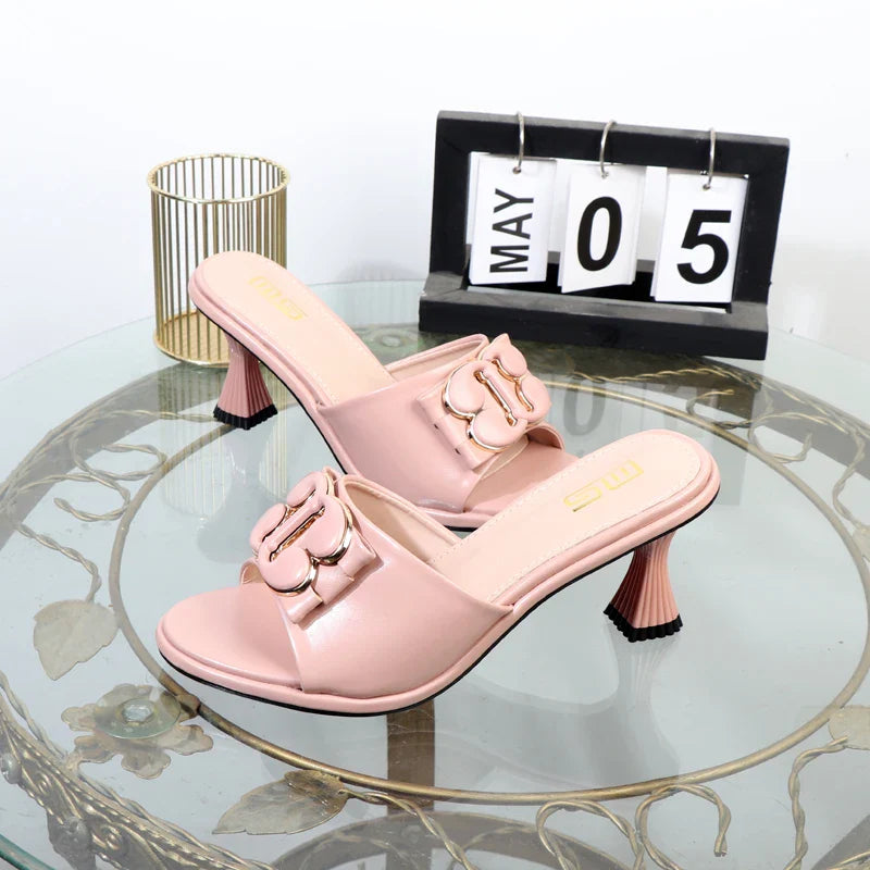 Women's slippers in summer 2024 wear sandals with thin heels high heels buckle is simple elegant black Women shoes Lootquake LLC