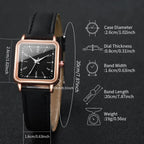 3PCs/Set Women's Fashion Watch Square Simple Dial Leather Quartz Watch Set