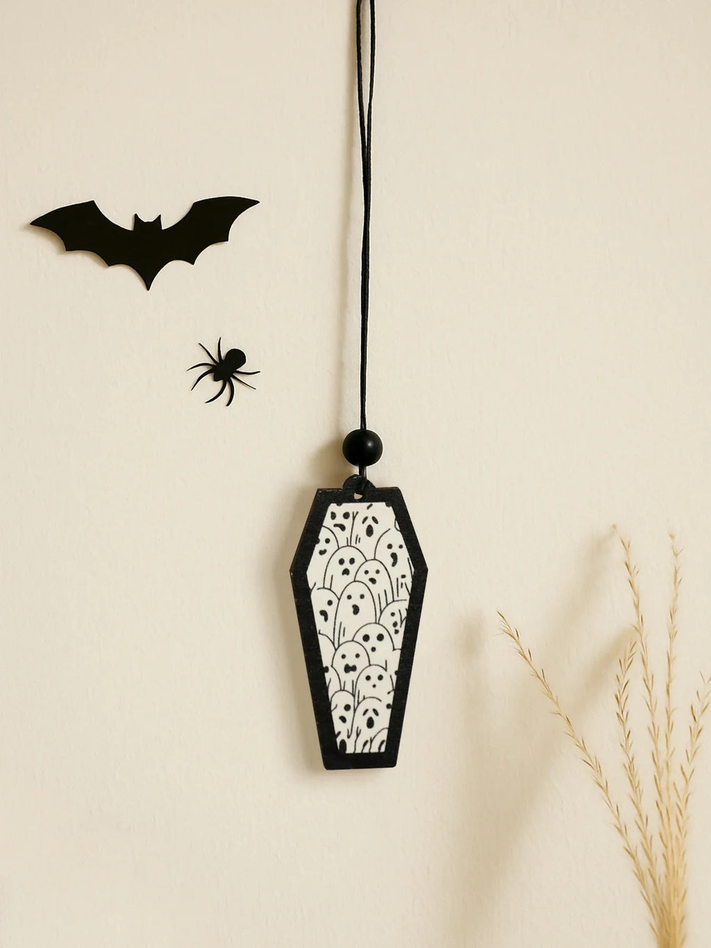Halloween Wooden Coffin Hanging Decoration, Cute Ghost Decor Pendant, Car Rearview Mirror Ornament, Ideal Gift for Home & Party Lootquake LLC