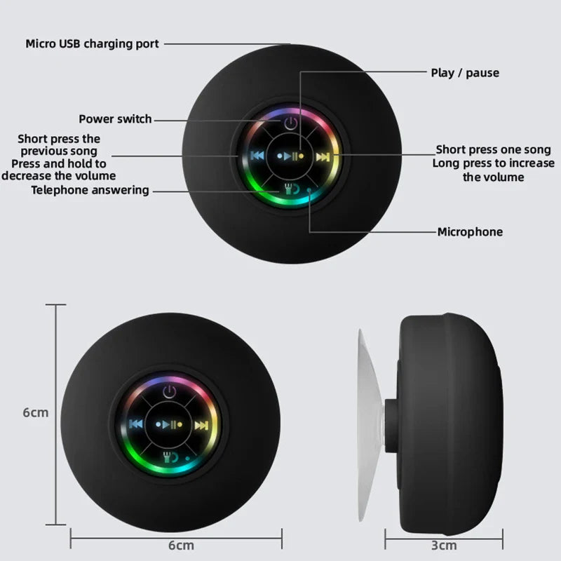 Mini Bluetooth Speaker Waterproof Bathroom Audio Wireless Shower Speakers RGB Light for Phone Soundbar Hand Free Car Loudspeaker Lootquake LLC