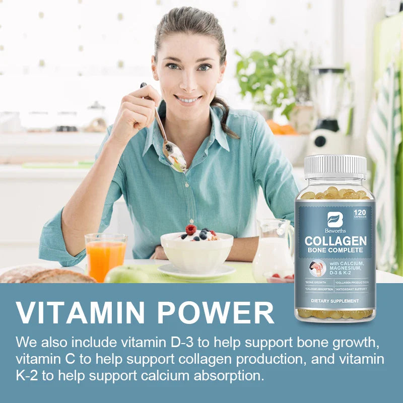 Beworths Bone Collagen Complete Capsules for Calcium Absorption Bone Growth Collagen Antioxidant Support Collagen Production