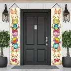 Happy Easter 2PC  Bunny Door Banners Polyester Easter Egg Decorative Flags for Outdoor Indoor Holiday Easter Decoration 2025 Lootquake LLC