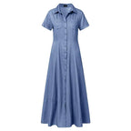 2023 Fashion New Long Dress Shirt Neck Pocket Large Swing Dress Casual Elegant Temperament Single Breasted Denim Dress