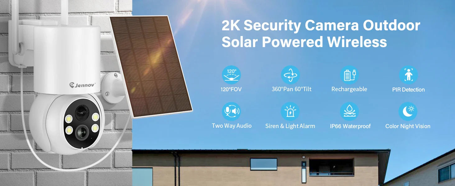 Jennov Solar Security Camera Outdoor Wireless, 2K 3MP 360° View Battery Powered WiFi CCTV Camera with Solar Panel IP66 Lootquake LLC