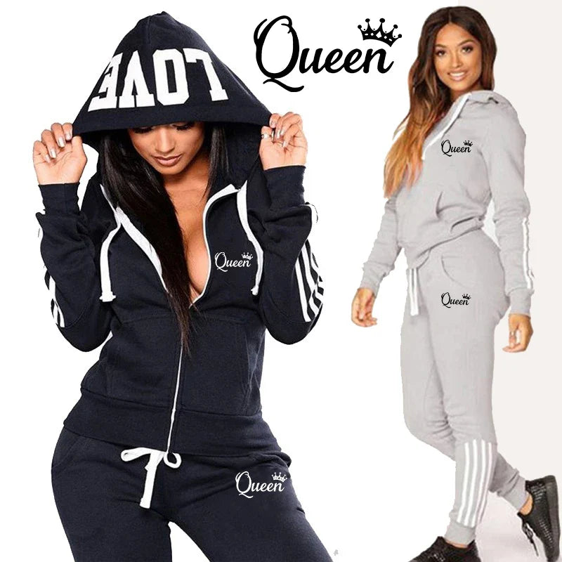 ChicStride: Women's Striped Hoodie & Jogger Set THRIXINE