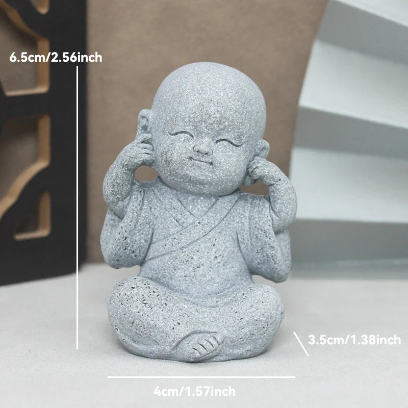 Buddha Stone Statue Little Buddhist Monks Tibetan Buddhism Figurines Zen Garden Ornament Meditation Home Aquarium Decoration Lootquake LLC