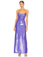 New Sexy Sleeveless Backless Lace-up Slim Long Dress Summer Elegant Pleated Backless Bright Sequins Dress Luxury Evening Dresses