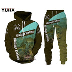 New 3D Fishing Art Print Casual Couple Hoodies Outfits Hip Hop Streetwear Hooded Sweatshirt+Sweat Pants Men's Tracksuit Set Lootquake LLC