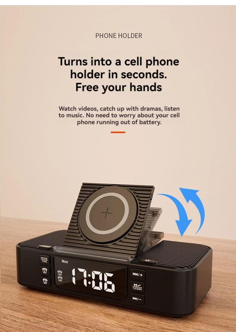 Portable Bluetooth Speaker with Wireless Charging Atmosphere Light Clock Alarm Function Double Speaker USB Charging Lootquake LLC
