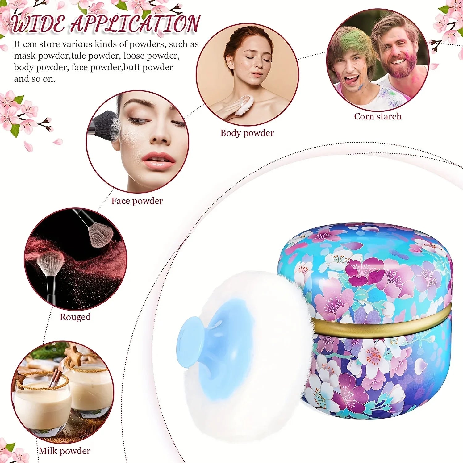 Powder Puff and Powder Container for Body Dusting Powder Case with Puff fo Women Loose Powder Containers with Puff for Travel Lootquake LLC
