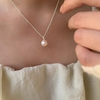 New Trendy Fashion 925 Silver Pearl Simple Elegant Thin Chain Pendant Necklace for Women Girl Jewelry Dropship Wholesale