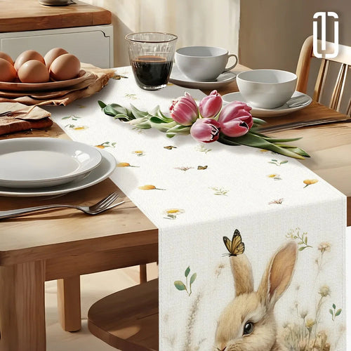 1pc Easter Bunny and Floral Egg Table Runner for Spring Holiday Home Decor, Easter Celebration Tablecloth Gift Idea Lootquake LLC
