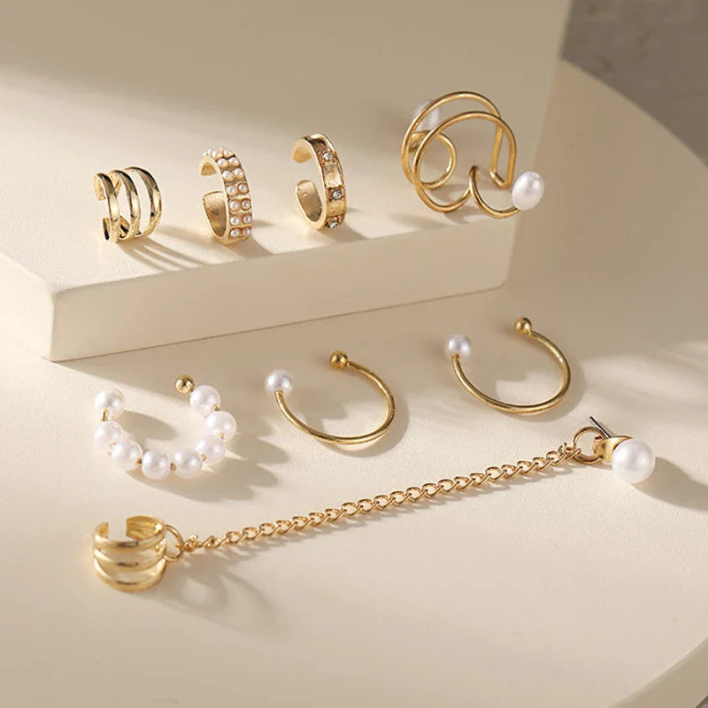 LATS Gold Color Leaves Ear Cuffs, Black Non-Piercing Ear Clip Earrings for Women & Men Lootquake LLC