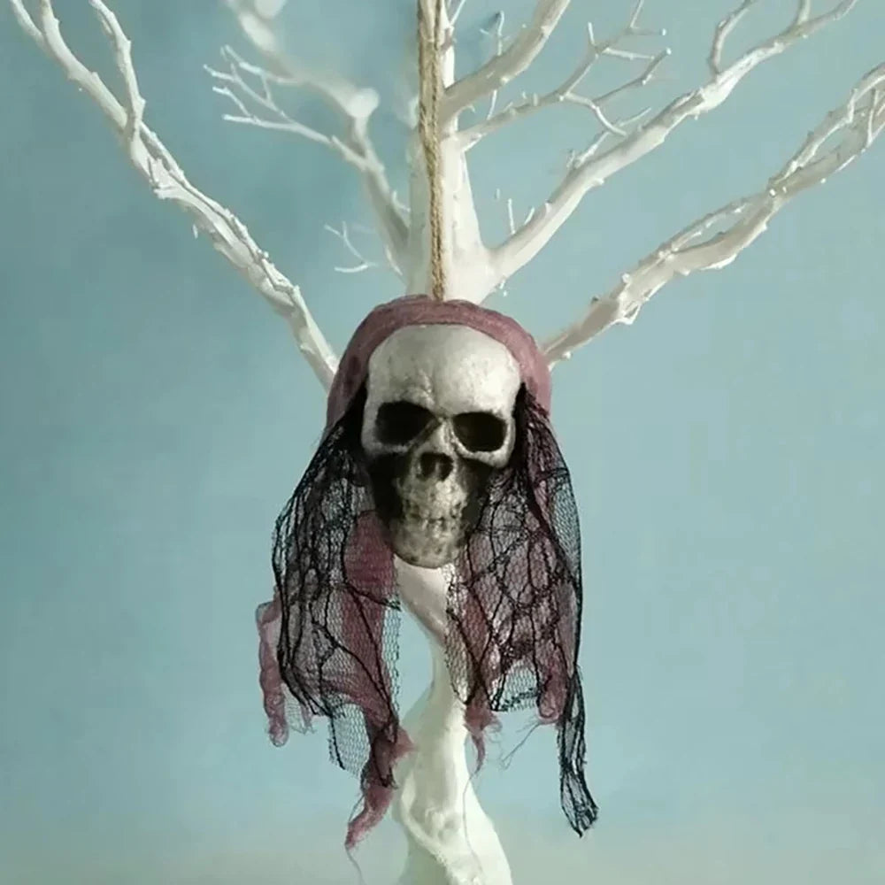 Halloween Skull Decorations,Foam Skull Hanging Ornaments,Bride Clothes Bone Head ,Haunted House Horror Decoration Props