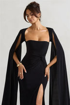 Mozision Long Cape Sleeve Split Maxi Dress For Women Gown Fashion Solid Square Collar Evening Sexy Long Dress Elegant New