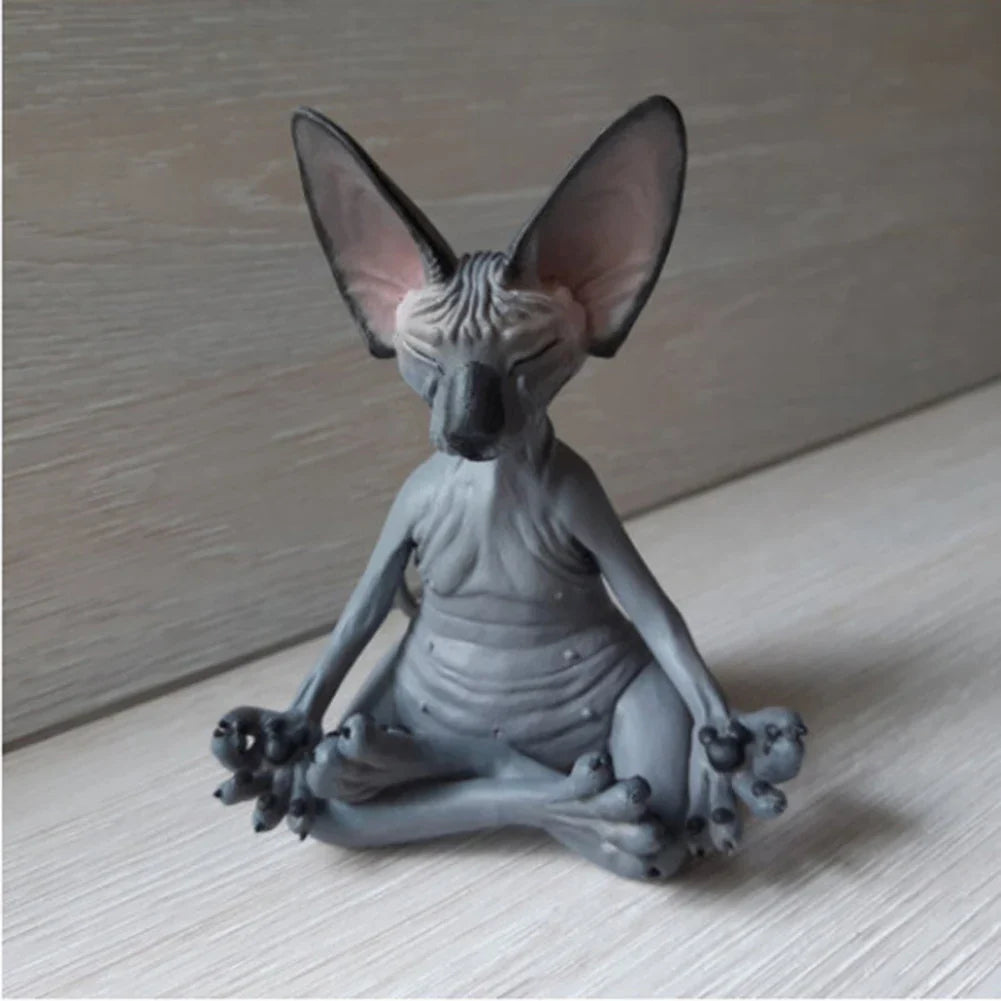 Cat Figurine Sphynx Meditation Statue Yoga Animal Cat Meditate Art Sculpture Micro Decoration Garden Home Office Ornament