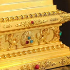 Buddha Statue Pagoda,Engraving Inlaid Gem Tibetan Alloy Double-Layer Tower,Altars Stupa,Buddhist Item Religious Decorative Lootquake LLC