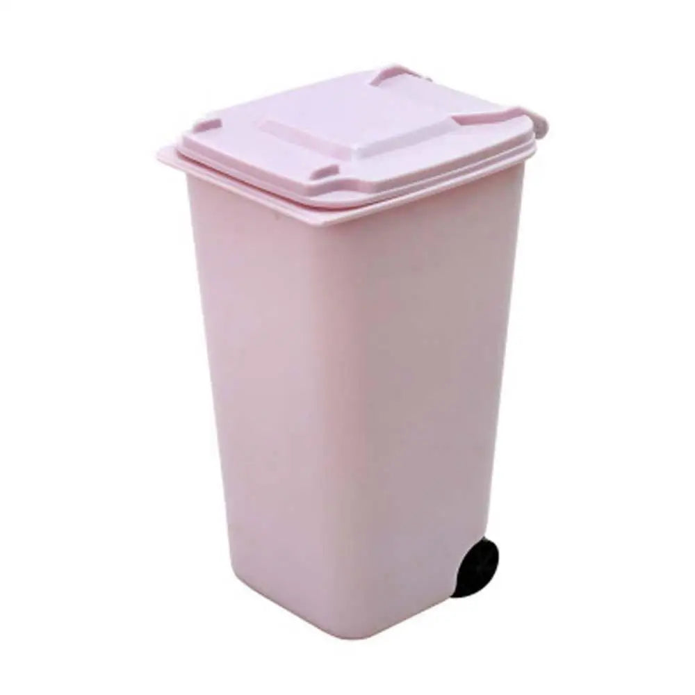 Desktop Trash Can Mini Wheelie Trash Can Storage Bin Desktop Organizer Pen Pencil Cup Creative Garbage Storage Box Waste Bin