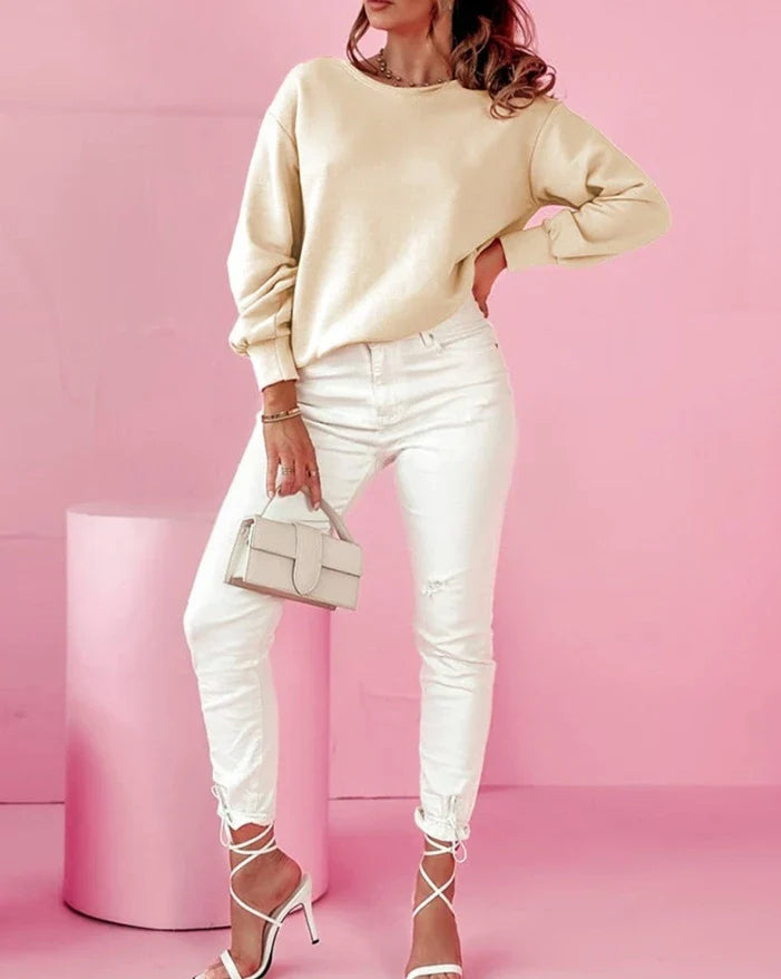 Sexy Elegant Round Neck Bowknot Decor Hollow Out Sweatshirt T-Shirt Pullover Tops 2025 Autumn Winter Spring New Fashion Casual Pi-Mart