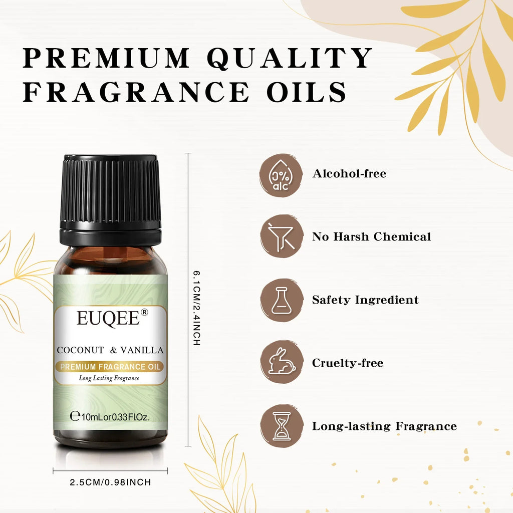 EUQEE 10ML Coconut Vanilla Bubble Gum Fragrance Oil For Making Candle, DIY Soap Coffee Cake Cedarwood Premium Aroma Oils Lootquake LLC