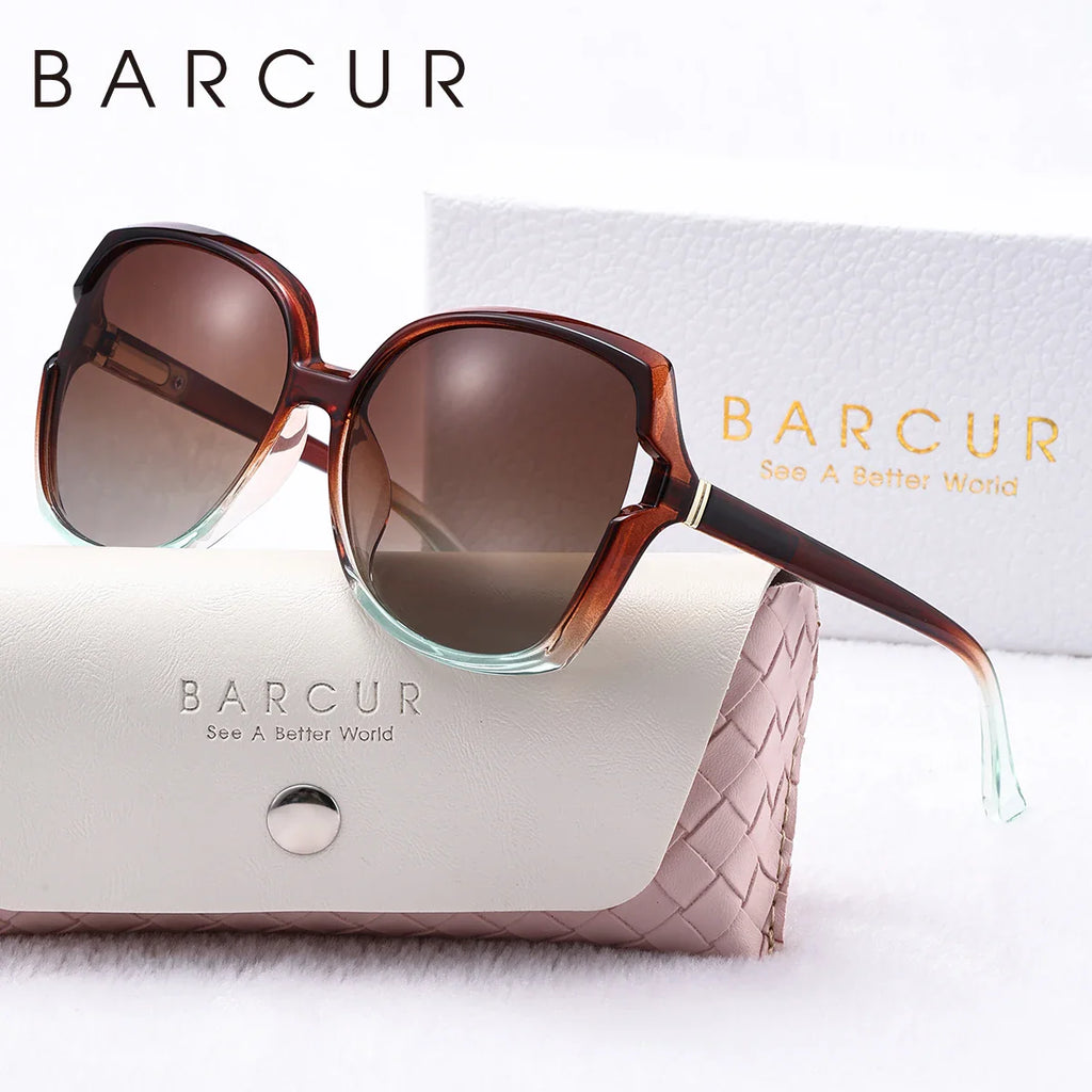 BARCUR Women’s Gradient Butterfly Frame Polarized Fashionable Sunglasses – Trendy Elegant Large PC Elliptical Design with UV400 Protection for Summer Travel Beach Shopping & Summer Style – White Gift Box Included Stevvex