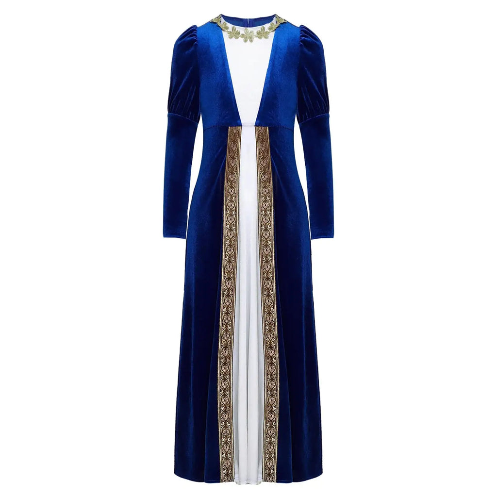 Girls Velvet Medieval Princess Dress Long Sleeve Renaissance Retro Robe Ancient Roman Long Dress for Halloween Carnival Party