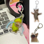 Funny Banana Cat Key Chain Creative Acrylic Happy Cats Schoolbag Pendant Bag Accessories DIY Mobile phone Lanyard Student Gift Lootquake LLC