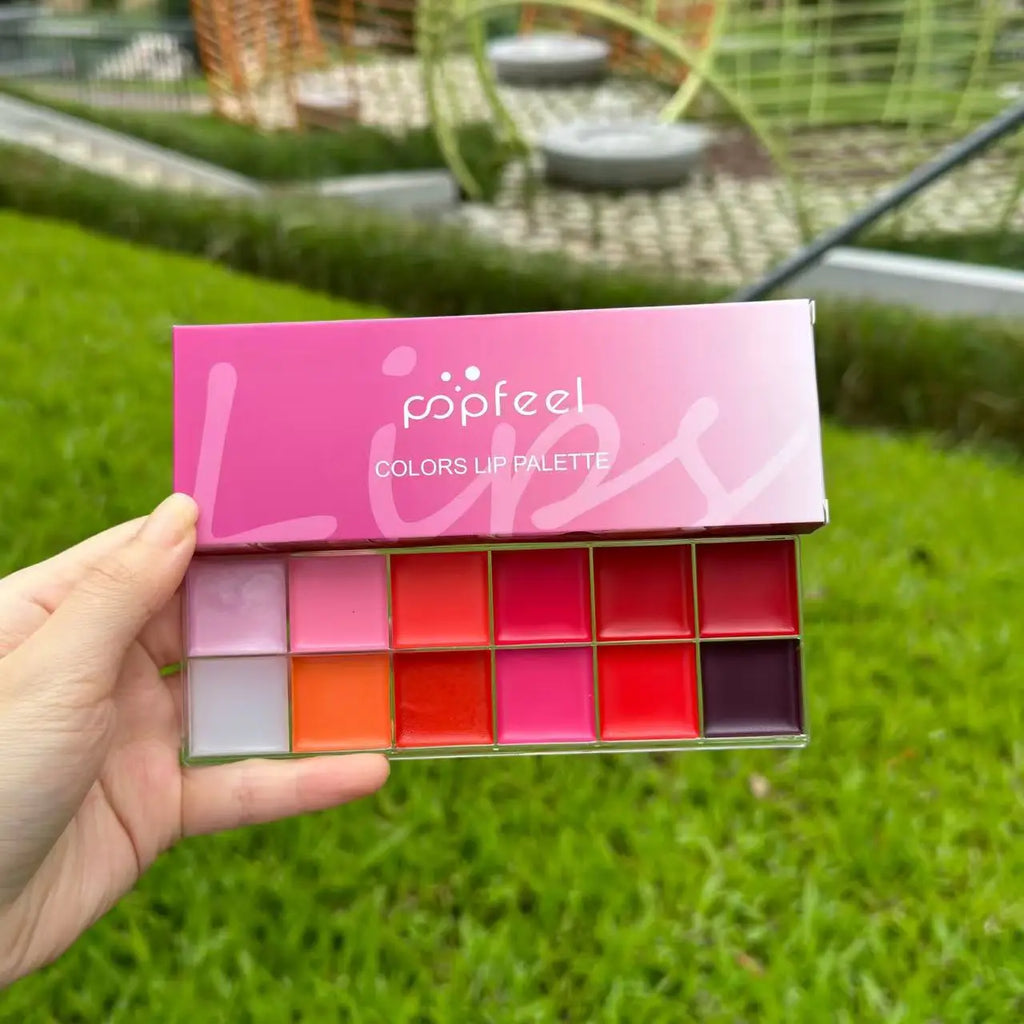 POPFEEL 12 Color Long-Lasting 2-in-1 Lipstick & Blush Palette - Lightweight, Hydrating Formula for Effortless Beauty。 Lootquake LLC