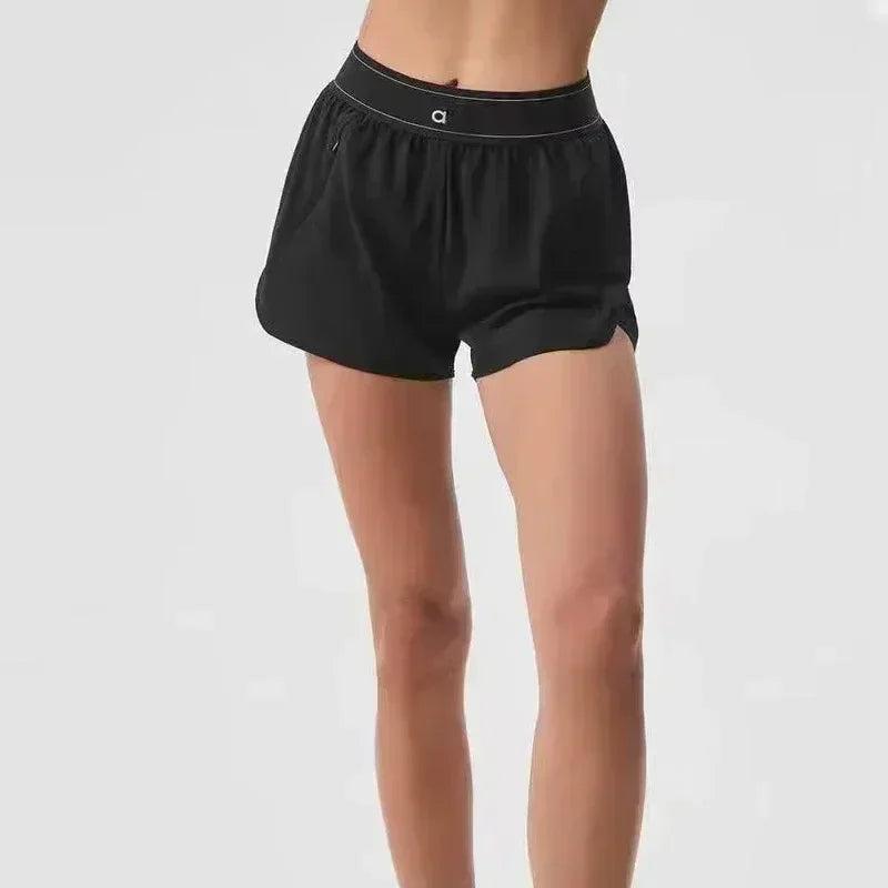 Outdoor Running Anti-Shine Sports Shorts Letter High Waisted Webbing Yoga Fitness Quick Dry Shorts