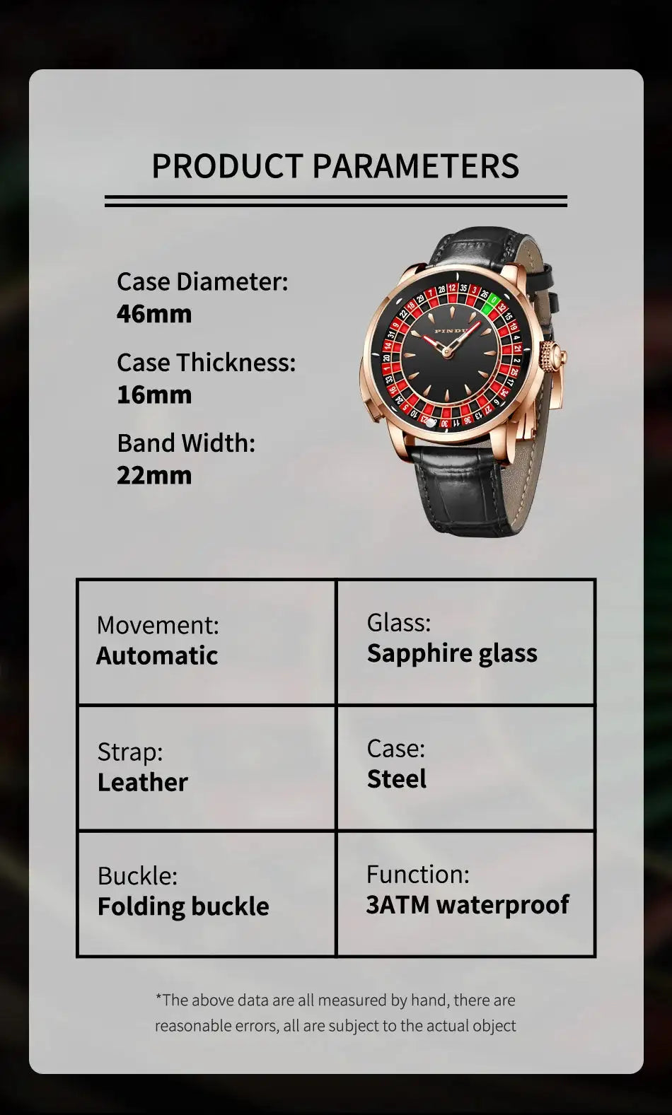 Pindu Player Gambling Series Men's Watch European Roulette Poker Game Fully Automatic Mechanical Sports Design Party Watch