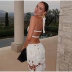 Fashion Hollow Out Halter Maxi Dress For Women 2024 Sexy Sleeveless Backless Long Dress Holiday Hook Flower Knitted Beach Robe