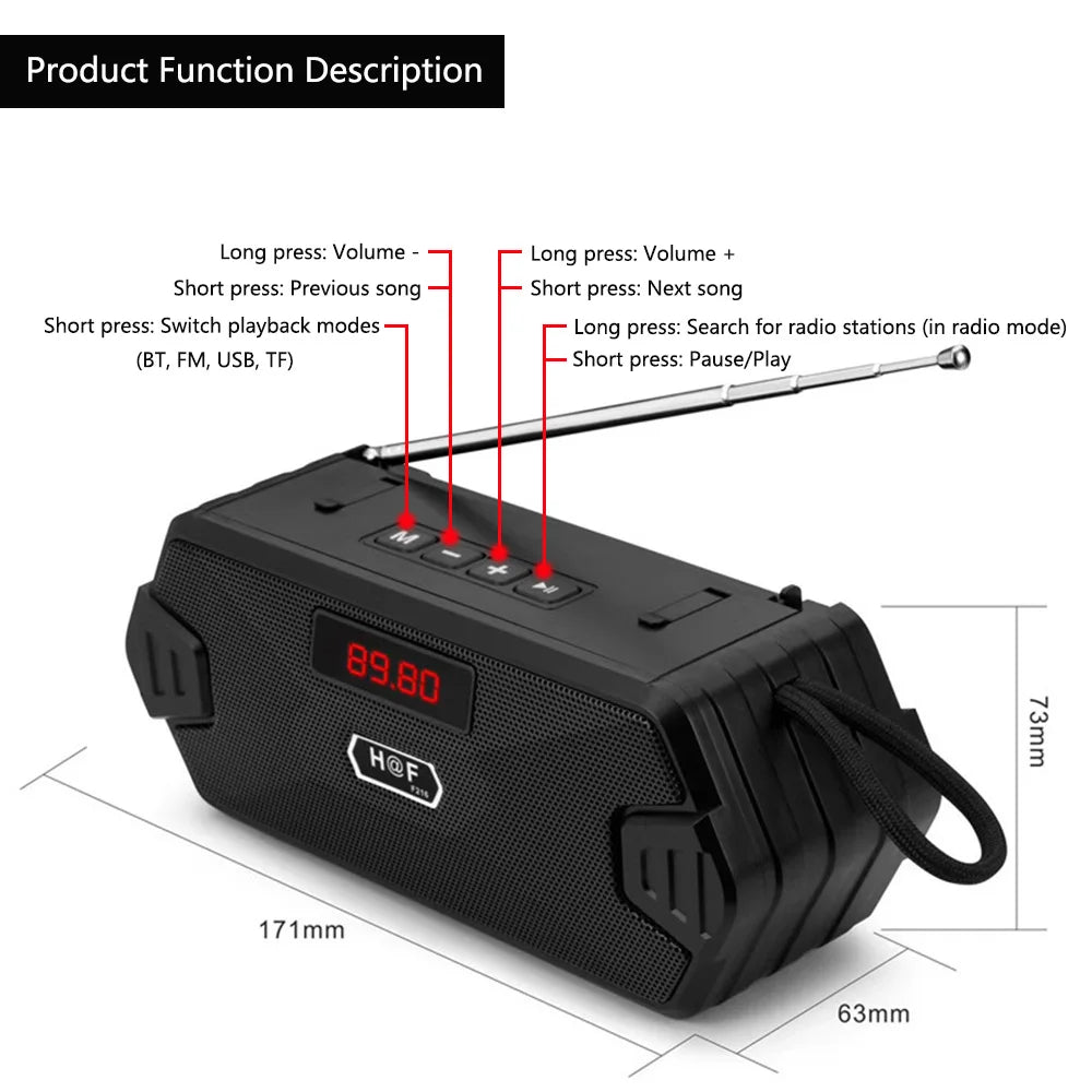 Portable Bluetooth Speaker Wireless Music Box With FM Radio Outdoor Subwoofer Loudspeaker Support TF Card USB Play FM Receiver Lootquake LLC
