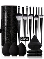 20pcs Makeup Brushe set Premium Synthetic Powder Foundation brush +Sparkling storage bucket and 6 makeup sponge powder puffs
