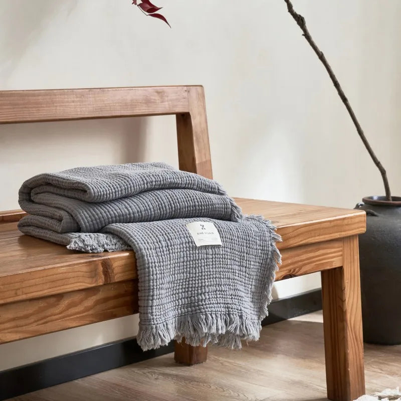 Maillard Cotton Blankets Four Layers Of Gauze Sofa Cover Blanket With Tassel AB Side Office Nap Decorative Bed Muslin Blanket Lootquake LLC