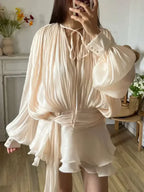 Women's A-Line Mini Dress with Long Sleeves & Empire Waist