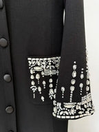 HIGH STREET Newest 2025 Designer Fashion Women's Long Sleeve Notched Collar Rhinestone Diamonds Beading Maxi Long Dress
