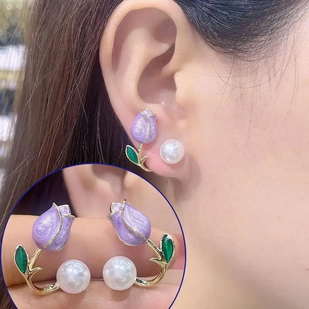 925 Silver Needle Korean Fashion Camellia Flower Earrings For Women Jewelry 2025 Trending Women's Black White Stud Earrings Gift