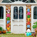 Happy Easter 2PC  Bunny Door Banners Polyester Easter Egg Decorative Flags for Outdoor Indoor Holiday Easter Decoration 2025 Lootquake LLC