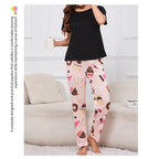 Women's Sleepwear Cozy Heart Print Relaxed Fit Pajama Set Short Sleeve Tee Top & Pants Nightwear 2 Piece Pyjama for All Seasons Lootquake LLC