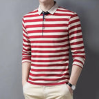 Male Sweatshirts 100℅ Cotton Pullover Stripe Business Formal Red Mens Polo Shirts Clothing Deals High Quality New Luxury Sale Xl