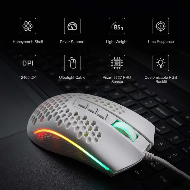 Redragon M808 Storm Lightweight RGB LED USB Gaming Mouse 12,400 DPI Optical Sensor 7 Programmable Buttons Precise Regist Lootquake LLC