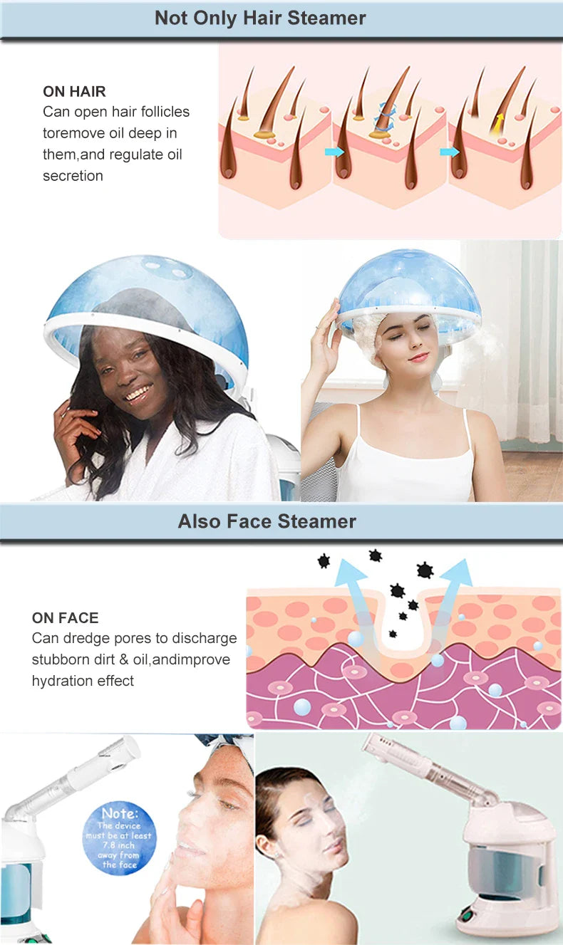 Face Hair Steamer Machine Humidifier Hot Nano Mist Sprayer Facial Ozone Vaporizer Hair Moisturizing Hydration Home Salon Steamer