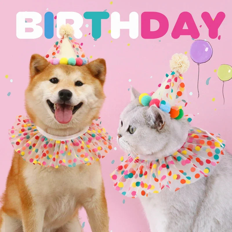 Pet Dog Birthday Party Dog Hat Candy Color Dot Lace Cat Bib Suit Cute Small Medium Dogs Costume Cap Pet Products Accessories Lootquake LLC